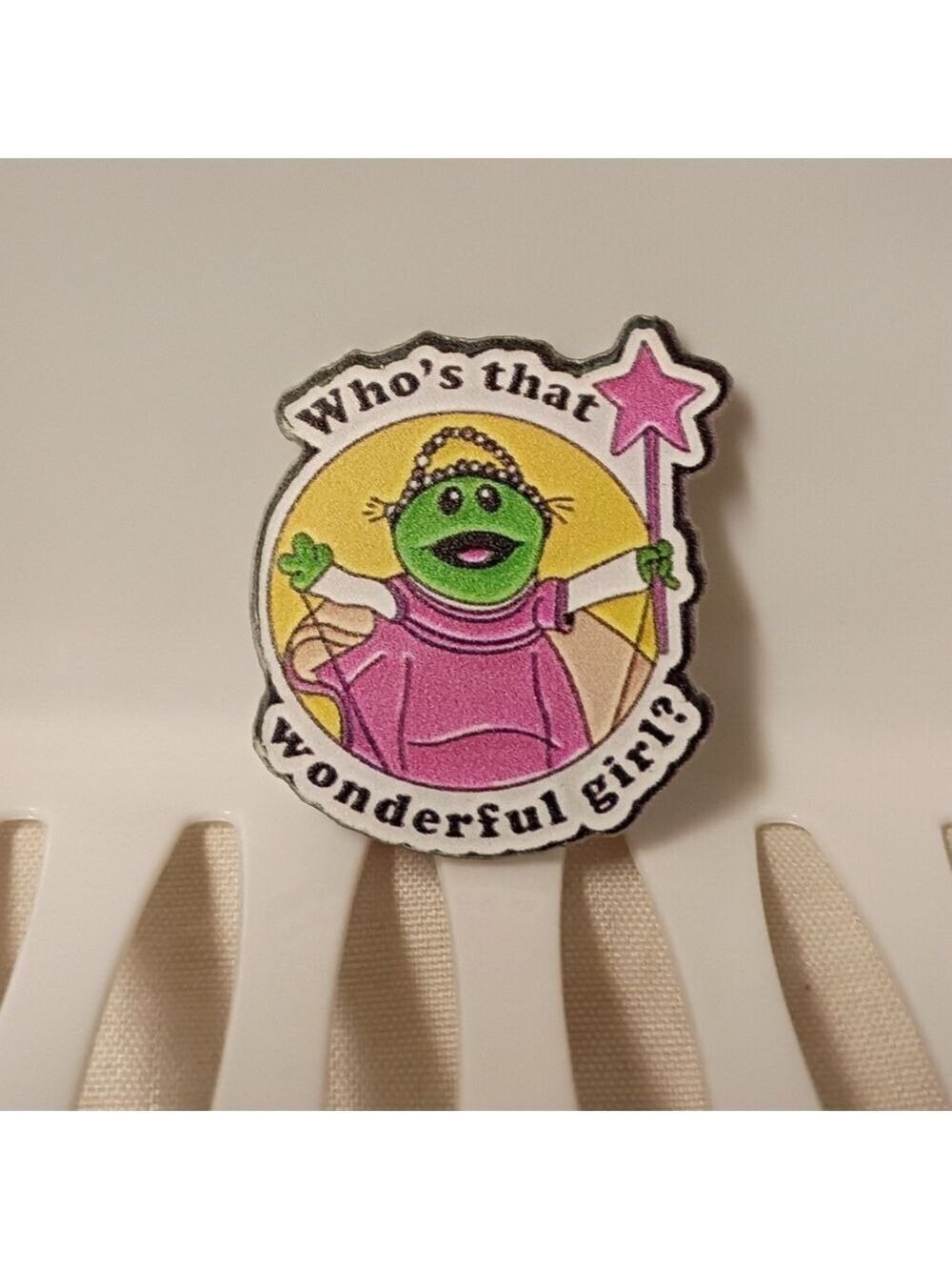 2/$10 Who's That Wonderful Girl Acrylic Pin